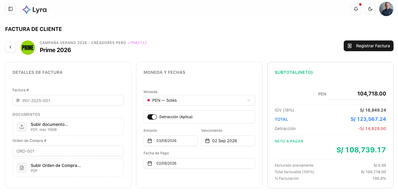 Lyra — panel de campañas